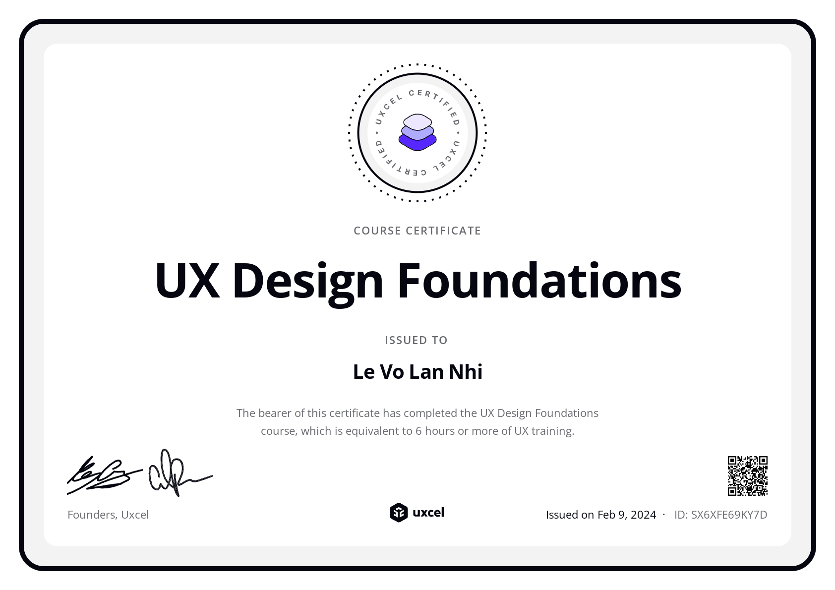 Le Vo Lan Nhi's certificate